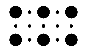 Graphic representation of a area symbol. Circles with radii of 1.80 mm and 0.50 mm arranged in a regular grid with 4.00 mm spacing between grid nodes.