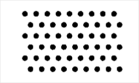 Graphic representation of a area symbol. Circles with a radius of 0.50 mm, arranged in a regular grid with 2.00 mm spacing between grid nodes. Every second row is offset by 1.00 mm.