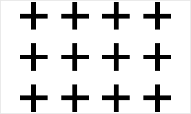 Graphic representation of a area symbol. Crosses with a line width of 0.60 mm and an overall size of 3.60 mm, arranged in a regular grid with 5.40 mm spacing.