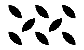 Graphic representation of a area symbol. Leaf-shaped symbols arranged in a regular grid with 4.00 mm node spacing. Every second row is shifted 4.00 mm to the right and mirrored horizontally. Each leaf symbol is formed by the intersection of two circles with a 2.00 mm radius, whose centers are offset by 4.00 mm along both axes.