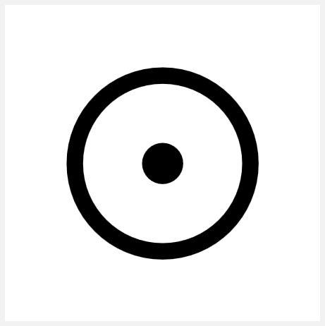 Graphic representation of a point symbol. A circle with a line thickness of 0.6 mm, containing a dot with a radius of 0.75 mm placed at the center of the symbol.
