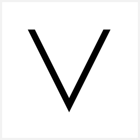 Graphic representation of a point symbol. The letter V, 0.6 mm thick, inscribed within a square.