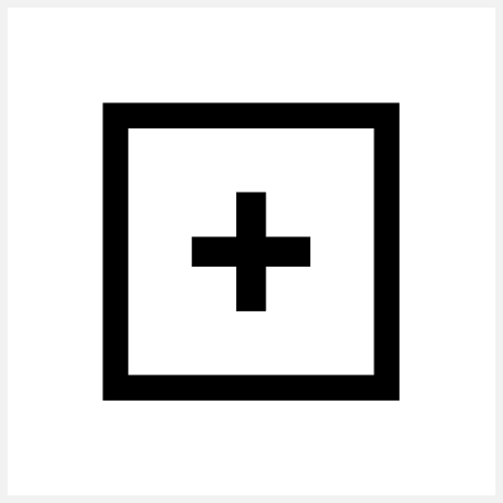 Graphic representation of a point symbol. A 0.6 mm thick square with a 0.7 mm thick plus sign measuring 2.8 x 2.8 mm placed in the center of the square.
