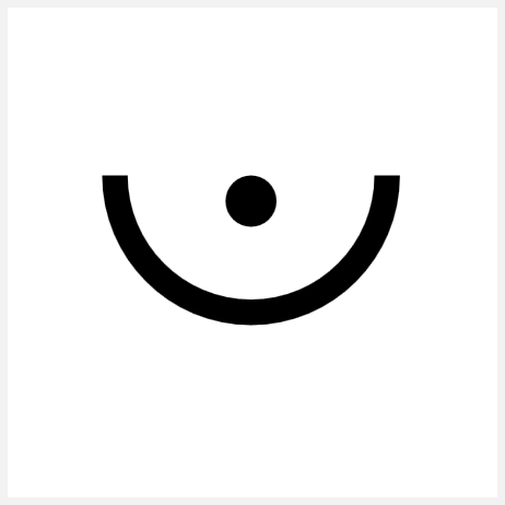 Graphic representation of a point symbol. A 0.6 mm thick arc with its arms pointing upward and a centrally located dot with a radius of 0.6 mm.
