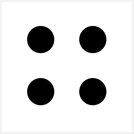 Graphic representation of a point symbol. Four circles inscribed in a square, each with a radius of 1.2 mm, spaced 2.2 mm apart