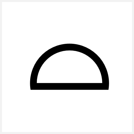 Graphic representation of a point symbol. Semicircle with endpoints connected by a straight line, thickness 0.6 mm